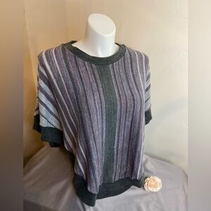 I.N. San Francisco~Purple/Gray/White Stripped Knit Poncho Top~Ribbed Hem~Size M